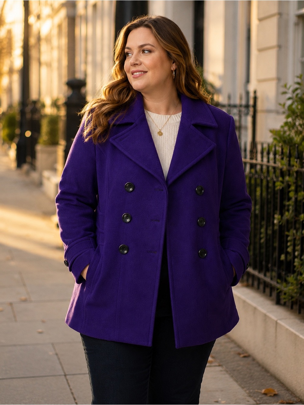St John’s Bay Purple Wool Cashmere Blend Peacoat XL Double Breasted